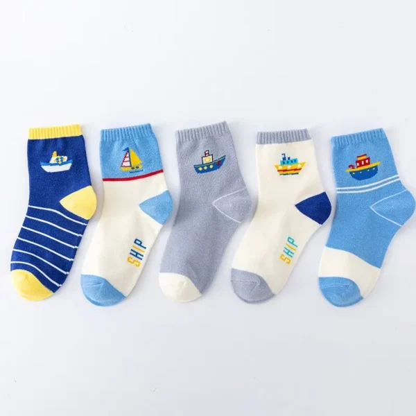 lot de 5 paires de chaussettes pour enfants avec un dessin de bateau