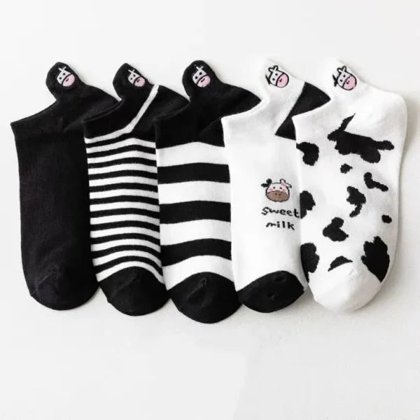 lot de 5 paires de chaussettes courtes motifs vache pour femme