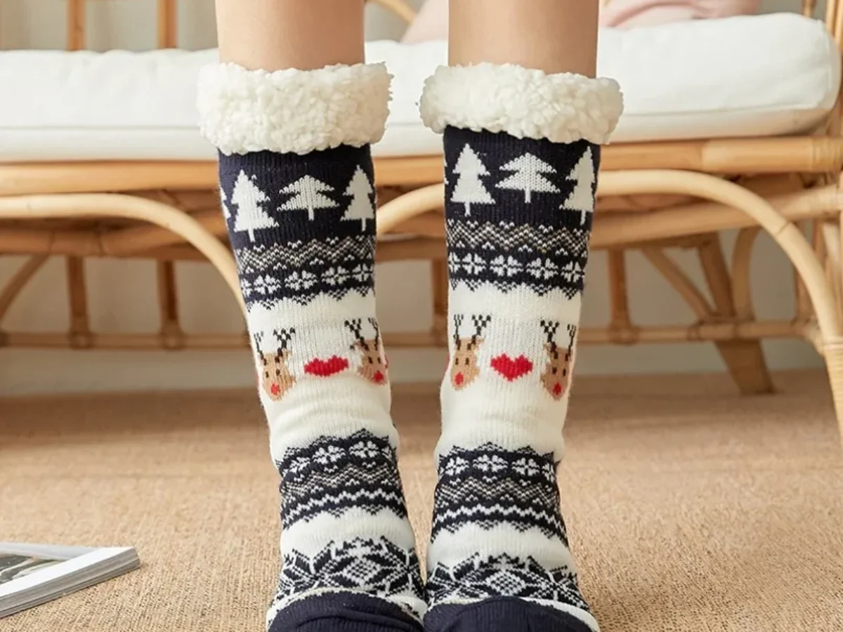 Chaussons Chaussettes Femme A2Z Doublés Sherpa - Gris, Taille Unique - Doux Et Chauds